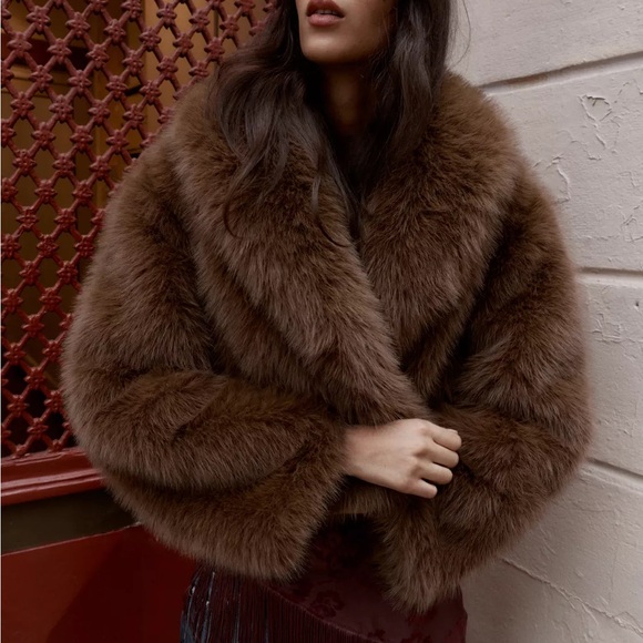 Zara Jackets & Blazers - Zara Elegant Brown Teddy Jacket